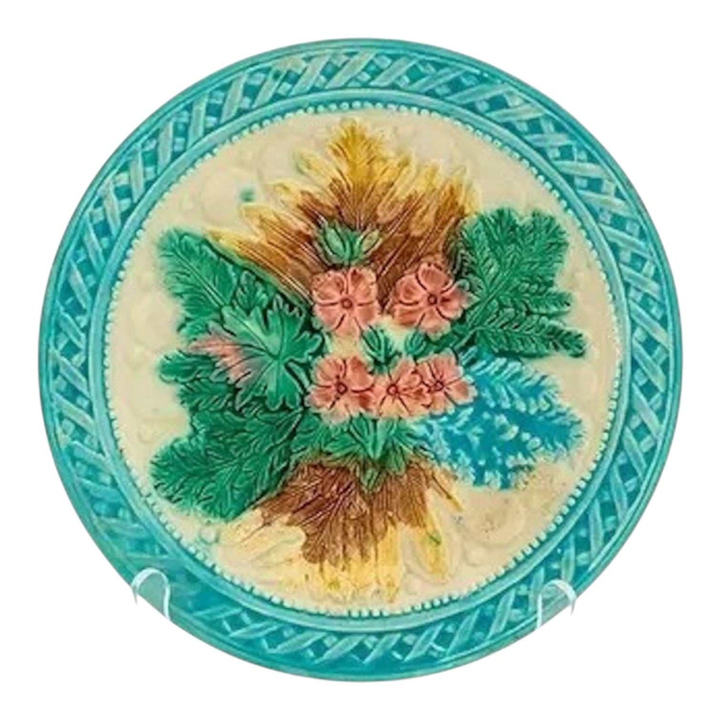 French Fern & Floral Majolica Plate