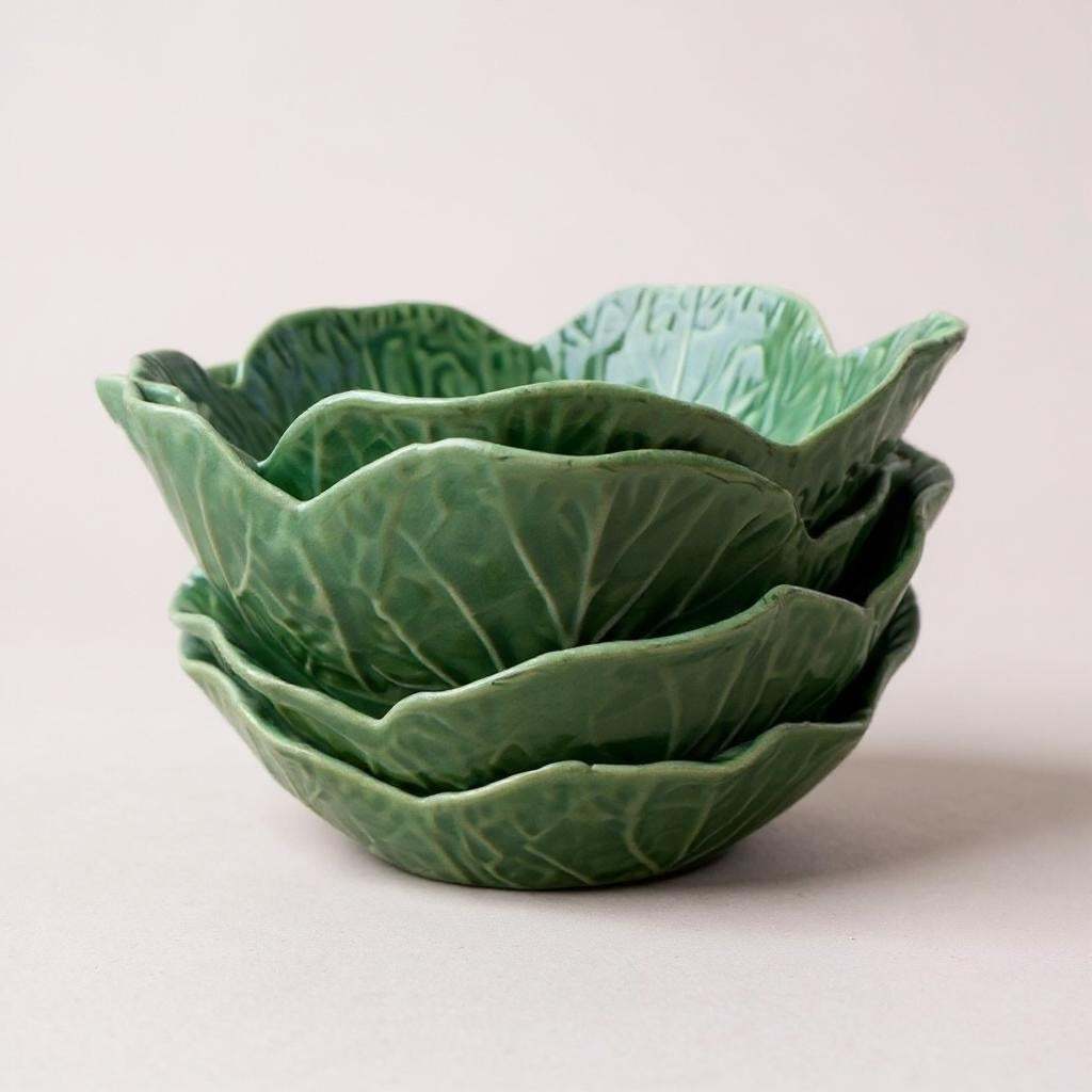 Bordallo Pinheiro Majolica Cabbage Leaf Bowls – Set of 4
