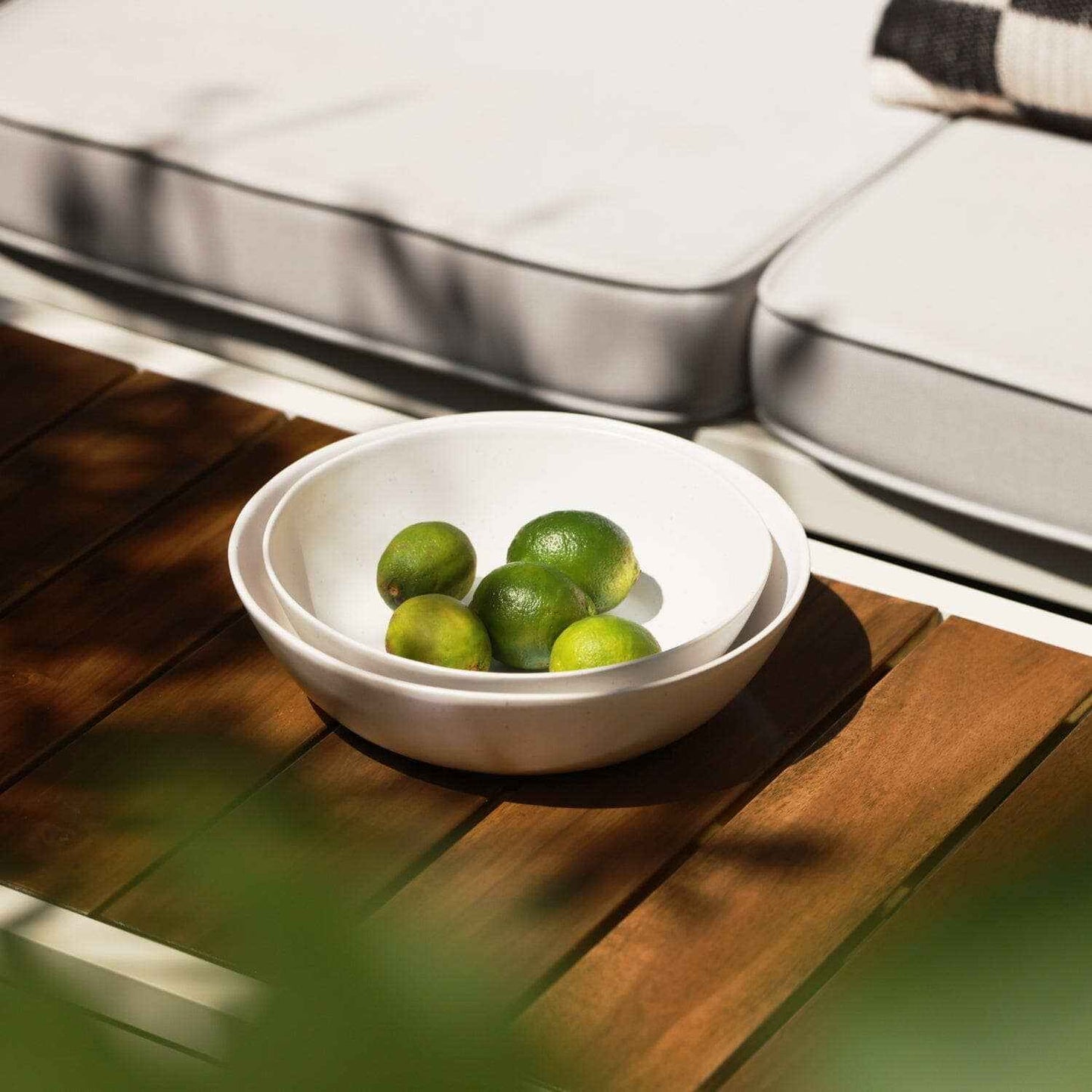 The Low Serving Bowls: Speckled White