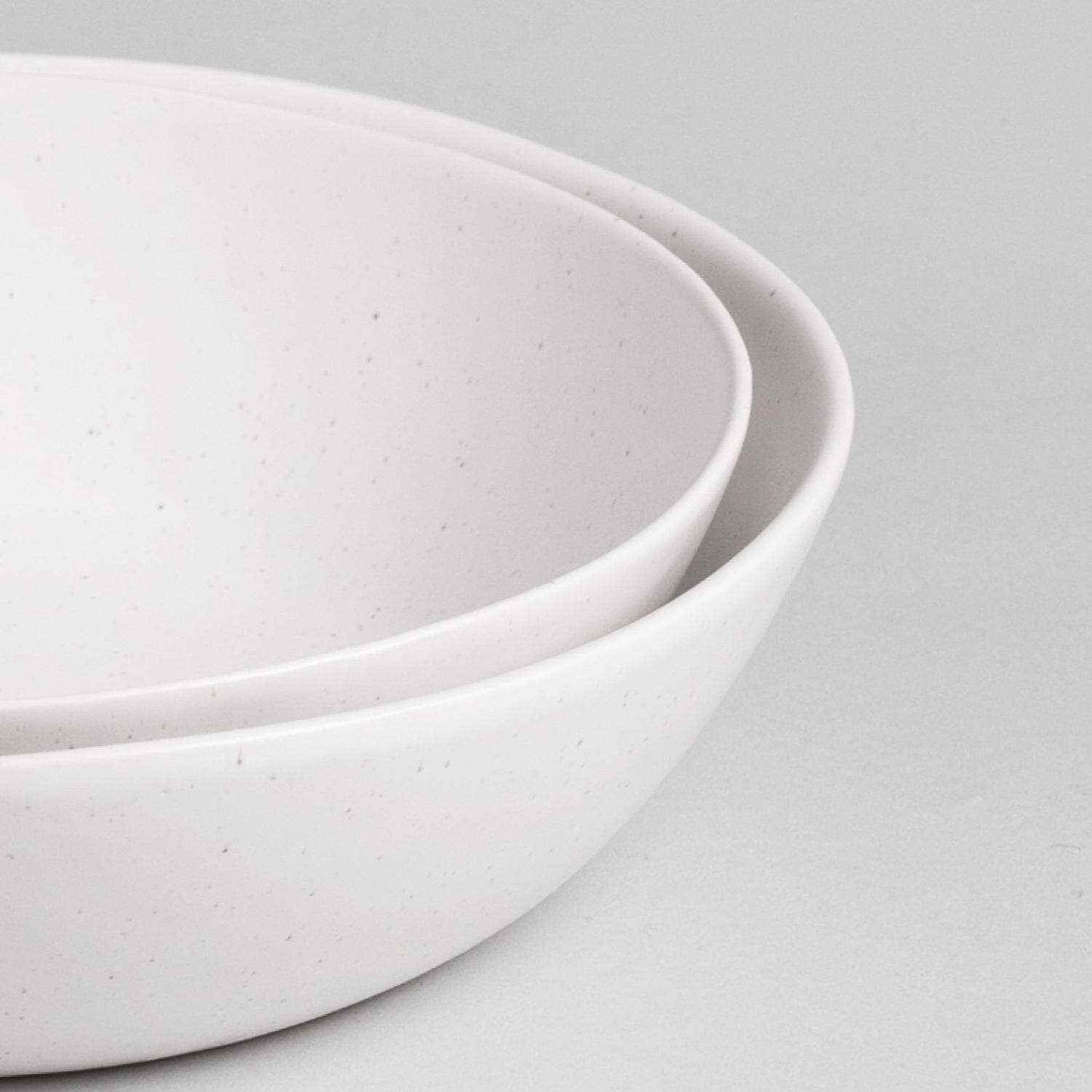 The Low Serving Bowls: Speckled White