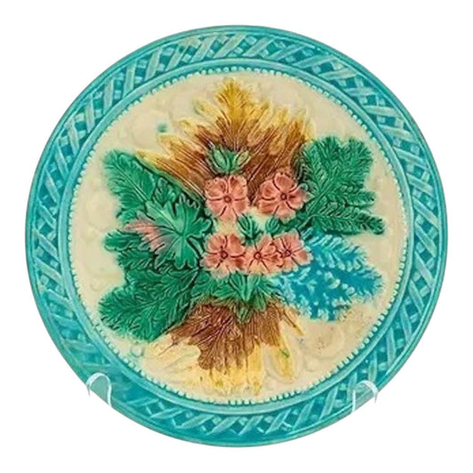 French Fern & Floral Majolica Plate