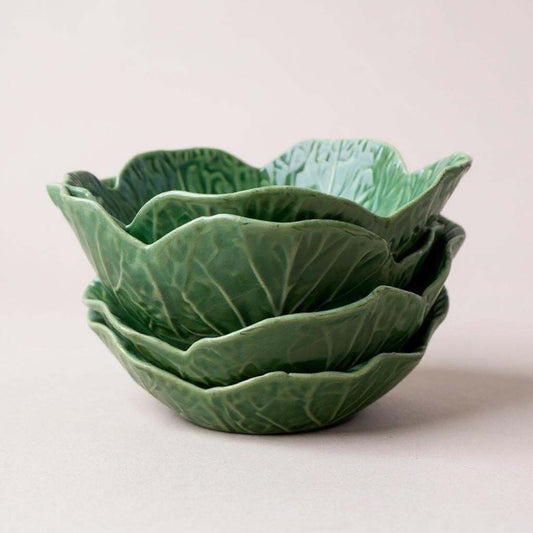 Bordallo Pinheiro Majolica Cabbage Leaf Bowls – Set of 4