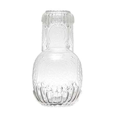 28 oz. Embossed Glass Carafe w/ 8 oz. Embossed Drinking Glass, Set of 2