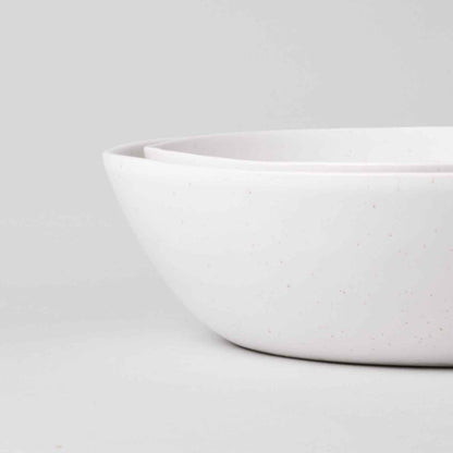 The Low Serving Bowls: Speckled White
